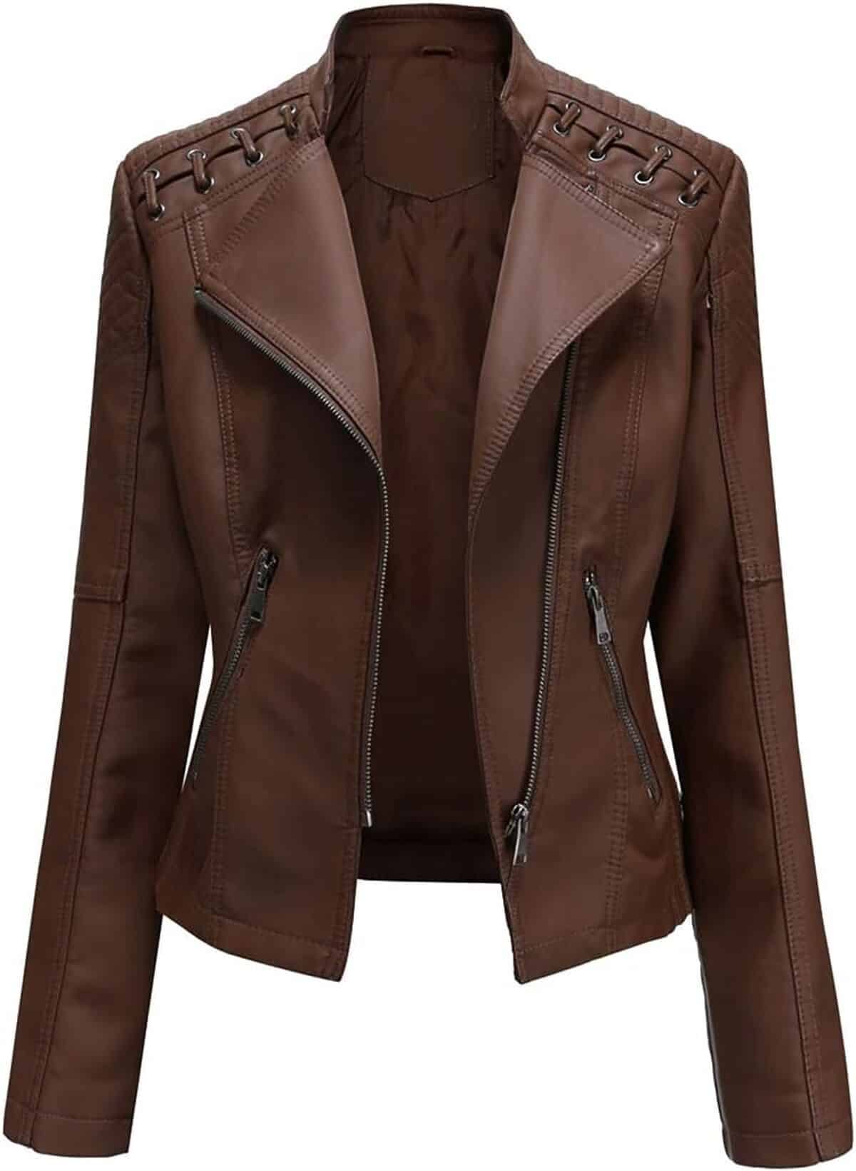 Test : veste motard cuir PU vintage pour femme