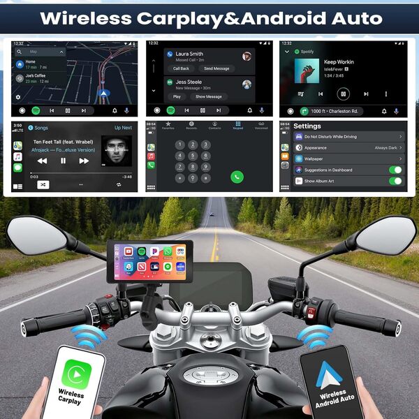 OiLiehu Écran Tactile sans Fil CarPlay & Android Auto pour Moto, 5,5 Pouces IPS Écran Tactile, IP68 Étanche, Écran Portable pour Moto avec Bluetooth, Type-C, Trou TF, Commande au Volant