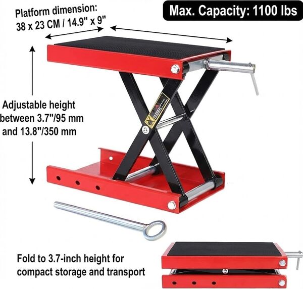 Stanz (TM) Cric élévateur à Ciseaux avec Barre de sécurité pour VTT, Moto, Scooter, 500 kg