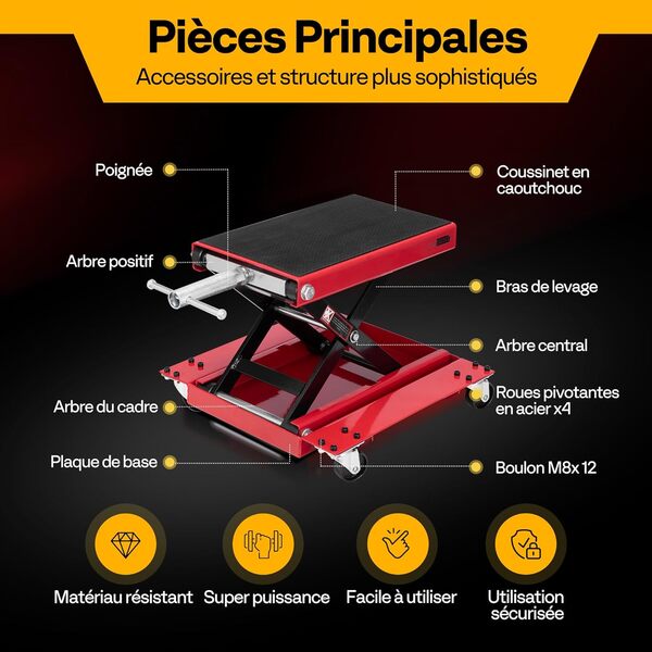 VIVOHOME Cric de Levage de Moto à Ciseaux en Acier avec Large Plateforme Antidérapante Capacité 500KG pour Motos, ATV et Dirt Bikes Réparation Garage Rouge