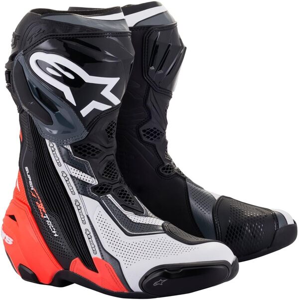 Alpinestars - Bottes moto Supertech R Vented Black Red Fluo White Gray - 44
