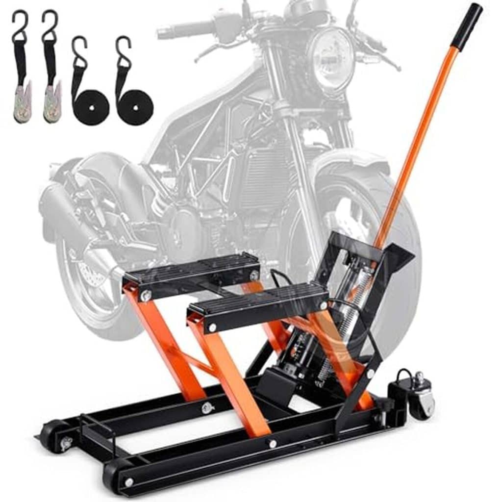Test du cric VEVOR 700 kg : lève-moto sécurisée