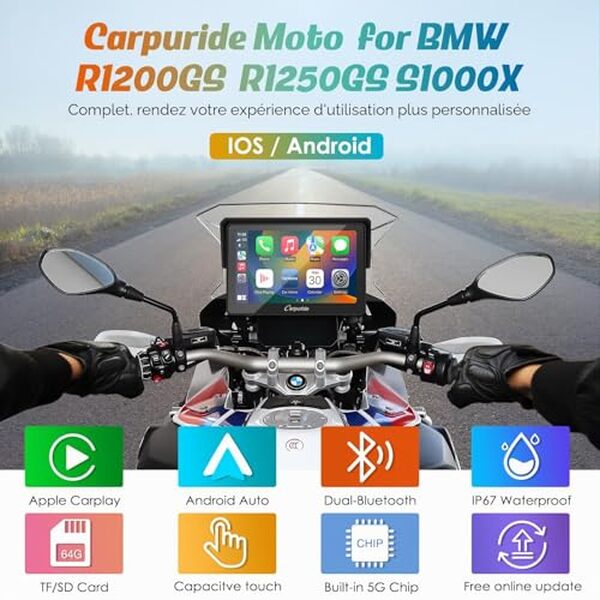Découvrez l'écran GPS Carpuride W502B pour moto : carPlay, étanchéité IP67 et navigation intégrée. Avis complet et test du meilleur équipement moto connecté. 