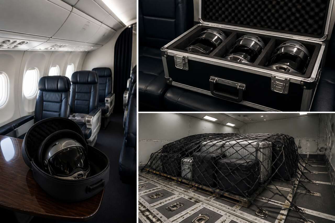 Transport en avion : cabine ou soute, r&egrave;gles et m&eacute;thode pour arriver avec un casque intact
